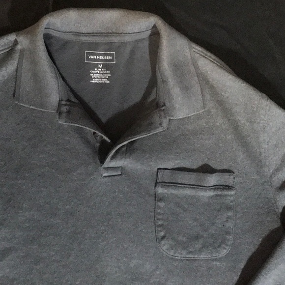 Men's Van Heusen Gray Long Sleeve Polo - Picture 2 of 5